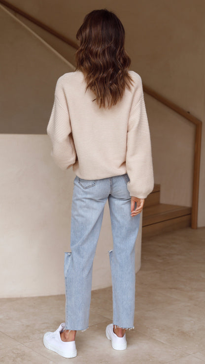 Soft Cream Ladies Knitted Sweater