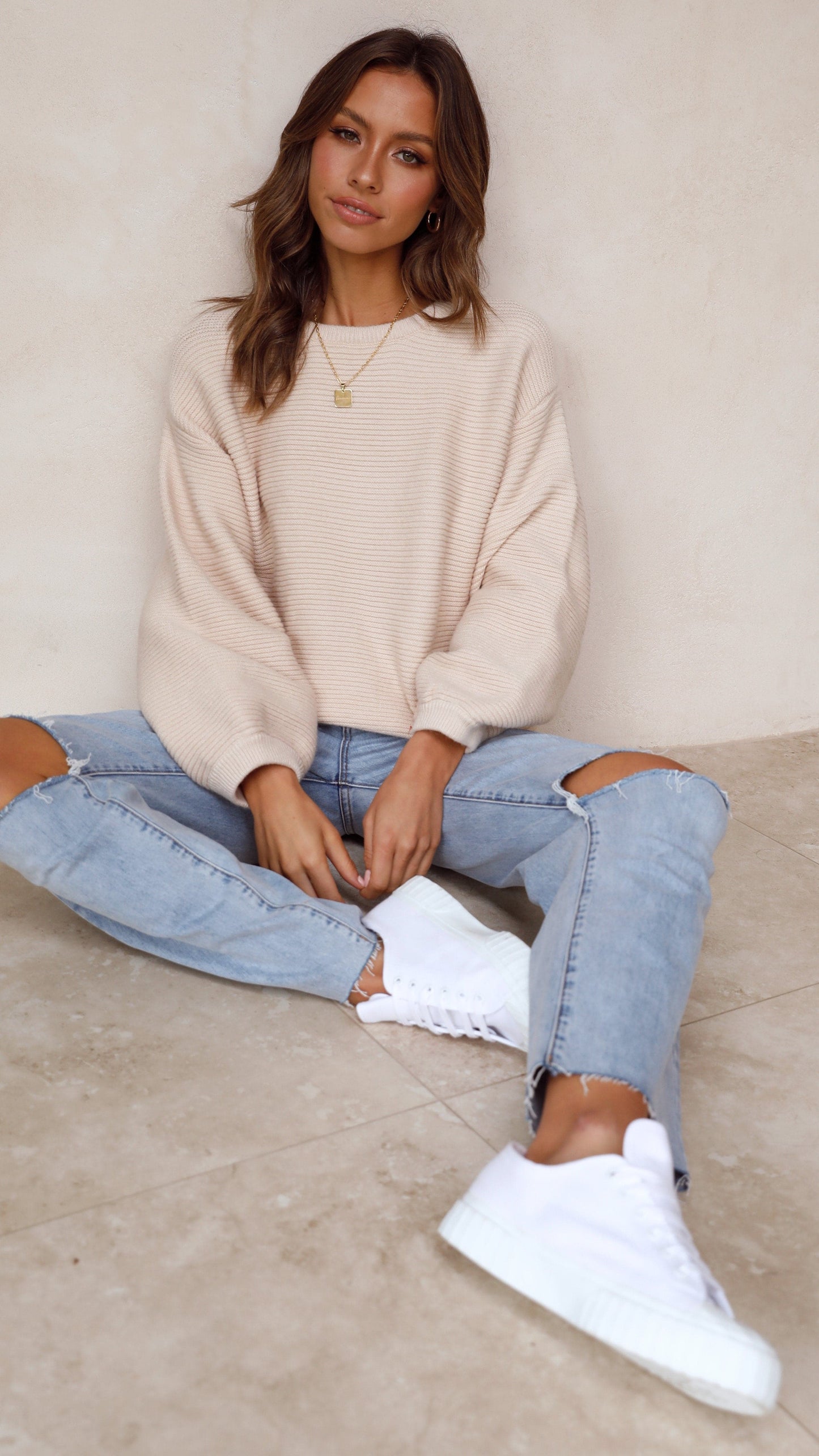 Soft Cream Ladies Knitted Sweater