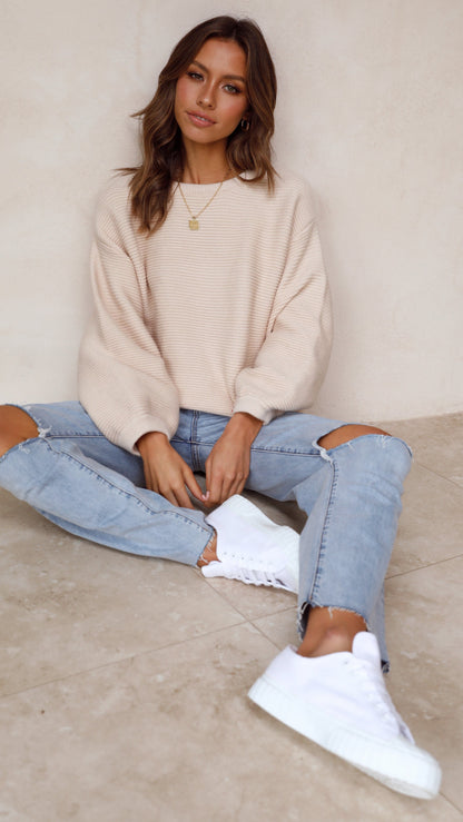 Soft Cream Ladies Knitted Sweater