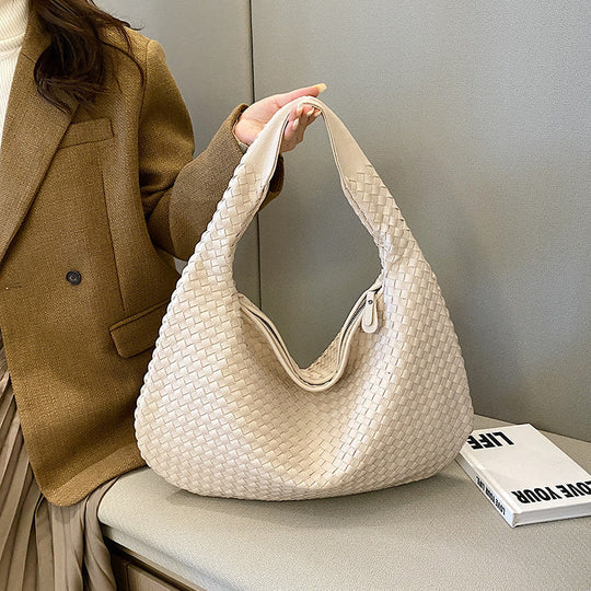 Woven Brown Leather Tote Shoulder Bag - OutfitLondon