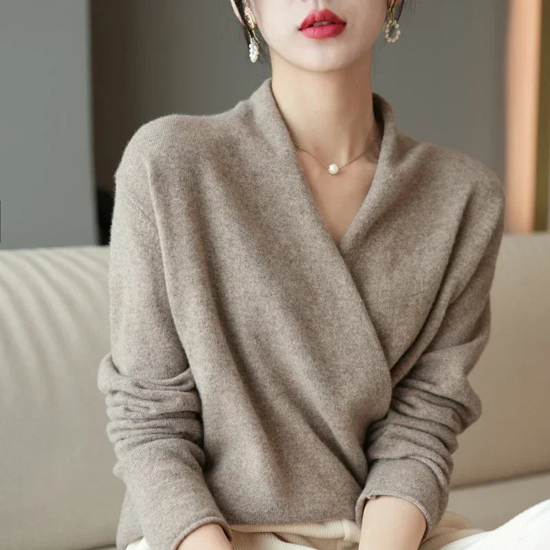 Comfortable Oversized Wrap Sweater | V Neck Long Sleeves - OutfitLondon