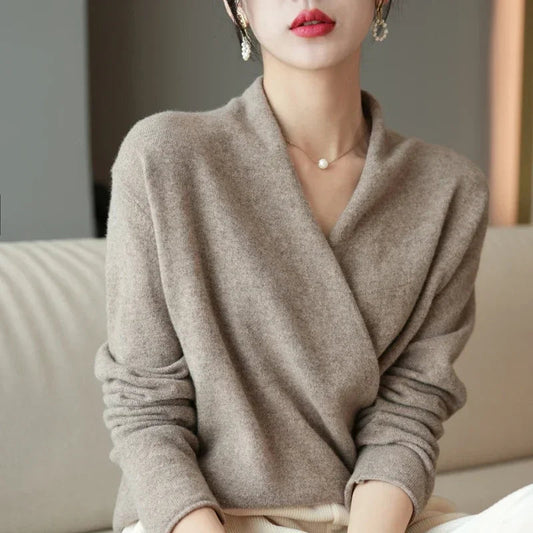 Comfortable Oversized Wrap Sweater | V Neck Long Sleeves - OutfitLondon