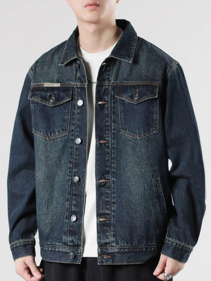 Relaxed Fit Dark Blue Denim Jacket - OutfitLondon