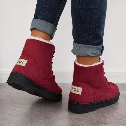Comfort Warm Fur Flat Waterproof Snow Ankle Boots Cotton Lined Winter Booties