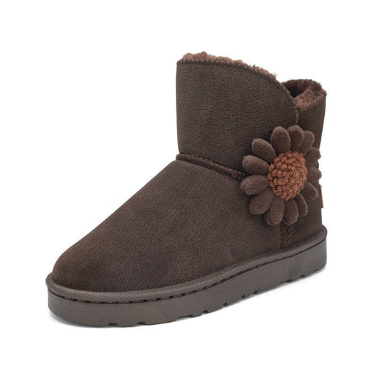 Warm Faux Fur Ankle Snow Boots Flower Winter Booties