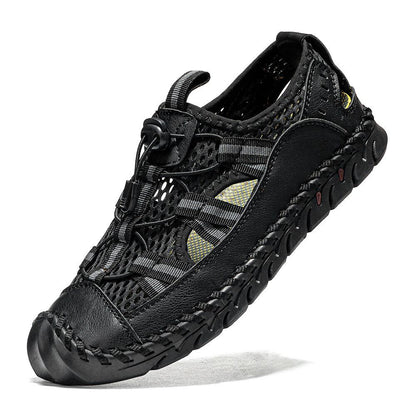 Men's Closed Toe Mesh Splicing Water Shoes Outdoor Microfiber Leather Sandals
