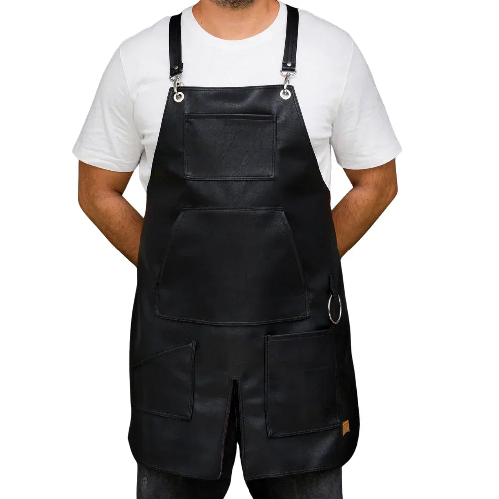 Black Leather Apron Split Style - OutfitLondon