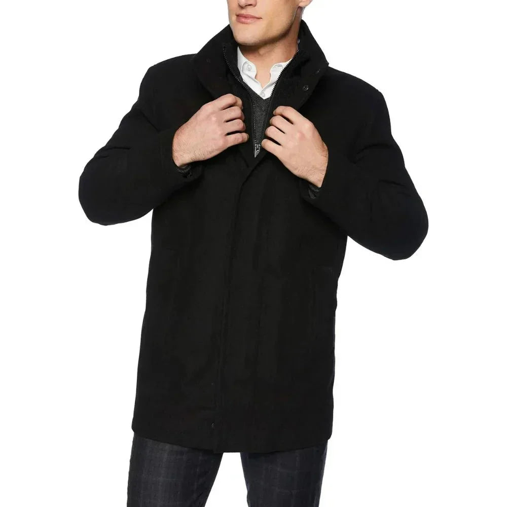 Men's Wool Overcoat Black Long Warm - OutfitLondon