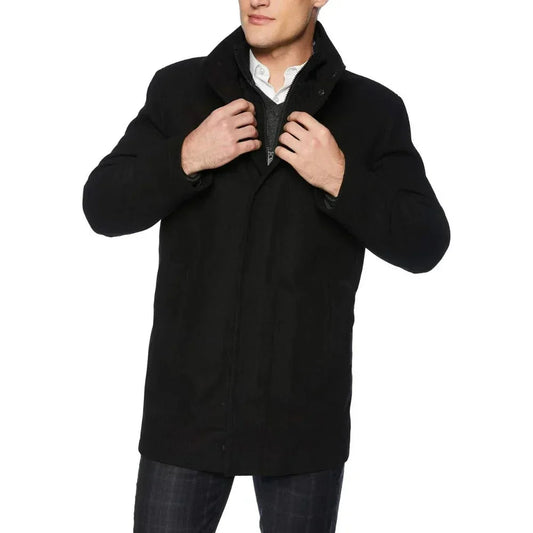 Men's Wool Overcoat Black Long Warm - OutfitLondon