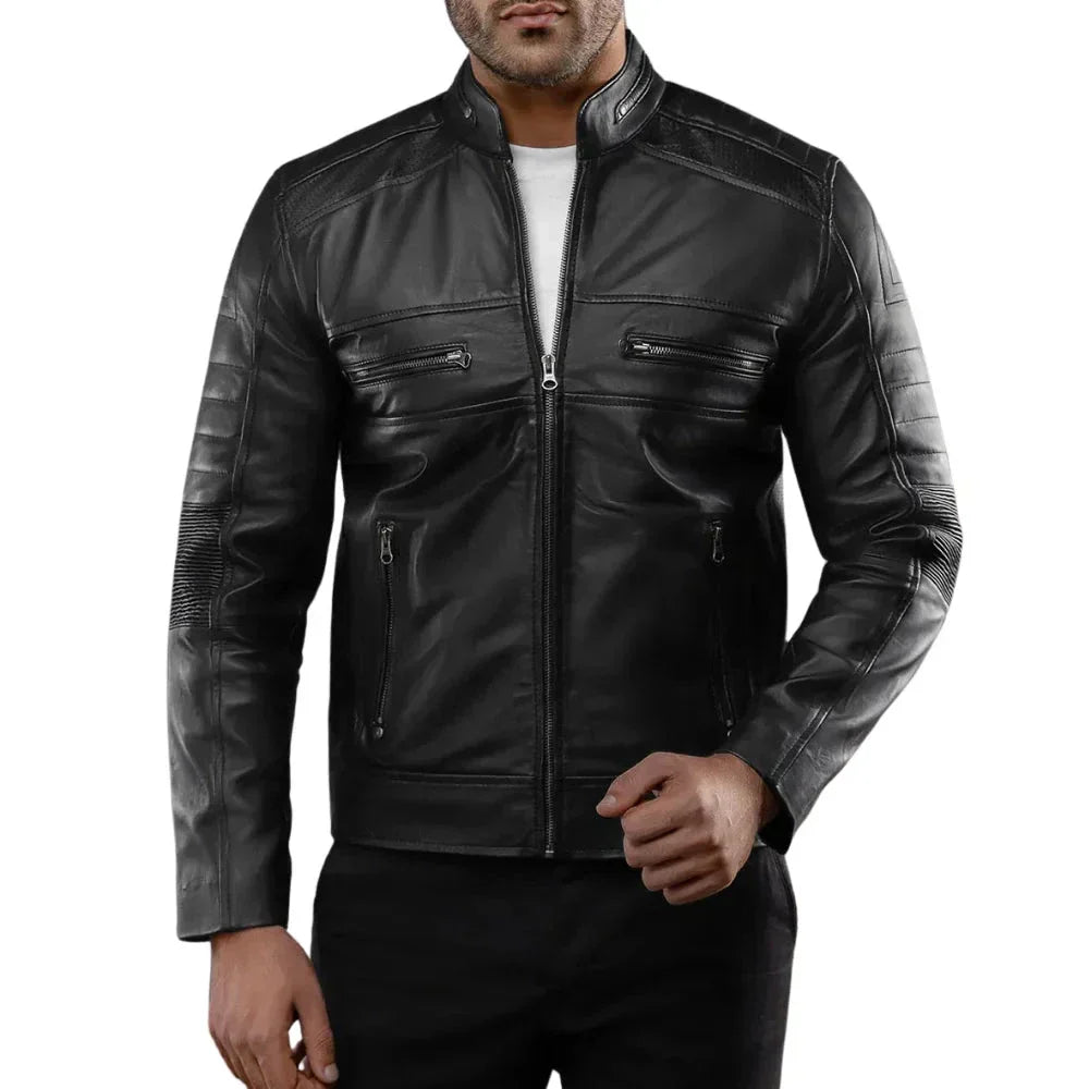Men's Lambskin Leather Jacket Black Distressed - OutfitLondon