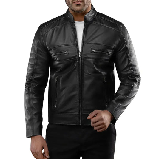 Men's Lambskin Leather Jacket Black Distressed - OutfitLondon