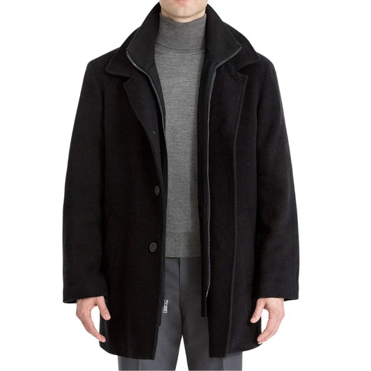 Mens Wool Topcoat Black - OutfitLondon