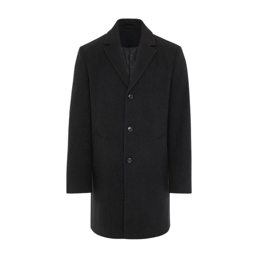 Men's Wool Blend Trench Coat Tailored Fit Black - OutfitLondon
