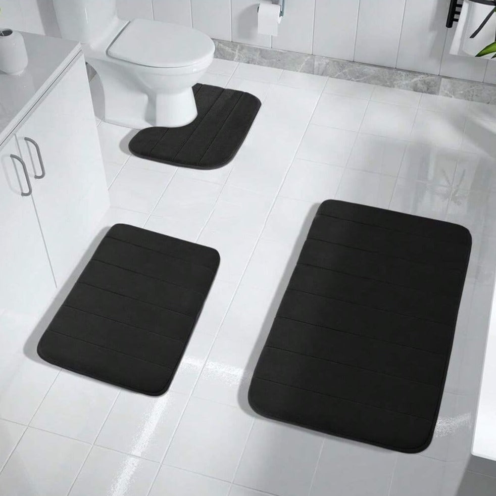 Plush 3-Piece Non-Slip Bath Mats, Memory Foam Cushioning