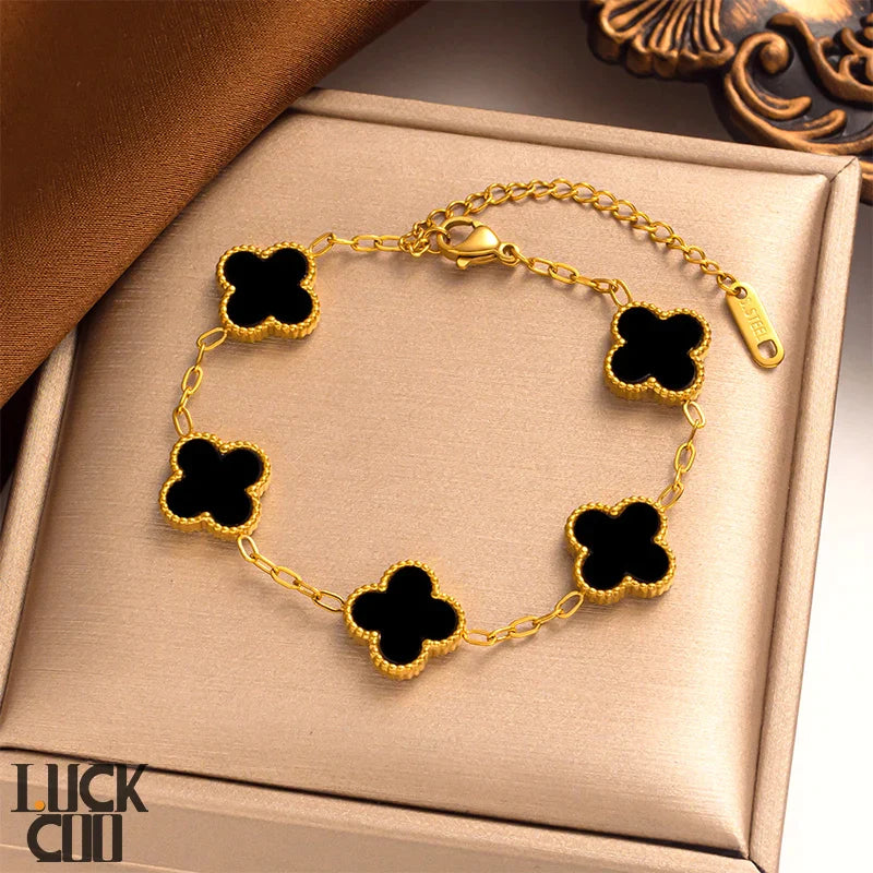 Elegant Flower Charm Bangle 14K Gold Plated Stainless Steel