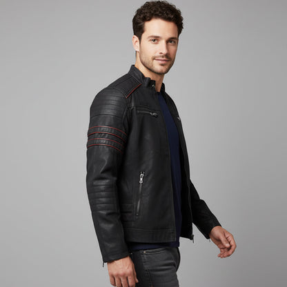 Classic Mens Genuine Leather Biker Jacket