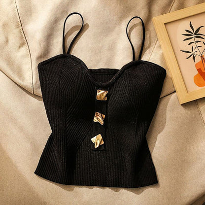 Fitted Ribbed Tank Top with Spaghetti Straps