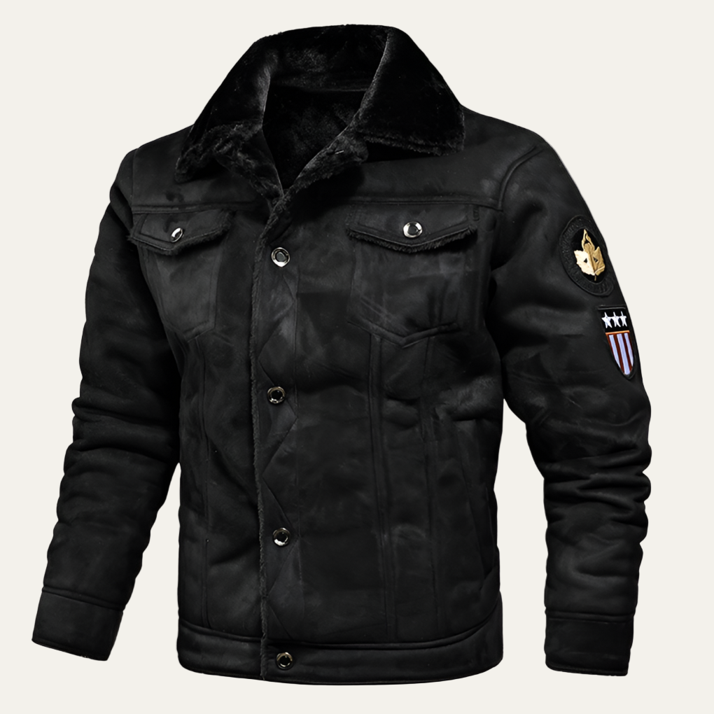 Warm Faux Leather Trucker Jacket with Pocket Patches - OutfitLondon