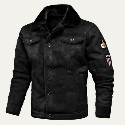 Warm Faux Leather Trucker Jacket with Pocket Patches - OutfitLondon