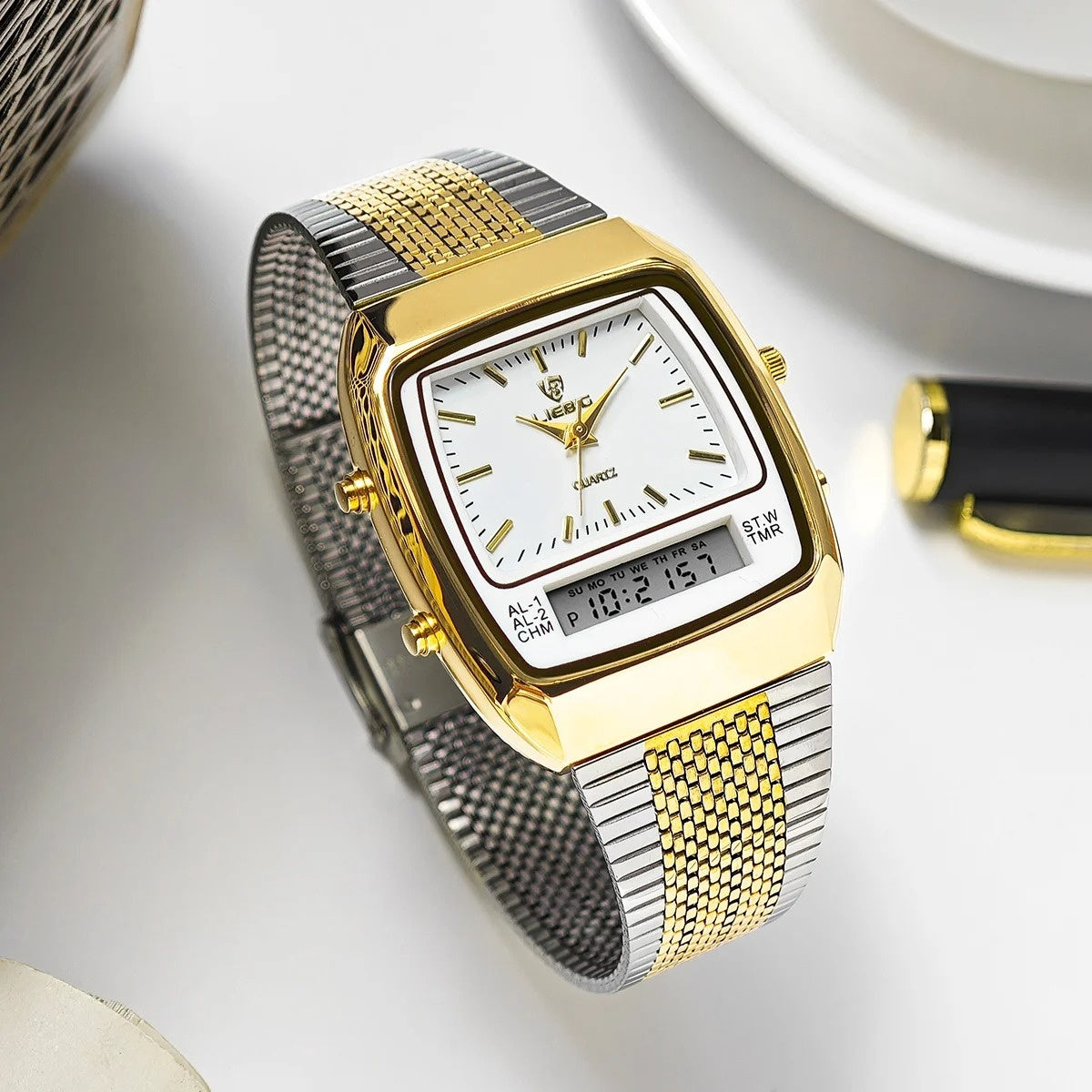 Vintage Style Dual Display Leather Watch - OutfitLondon