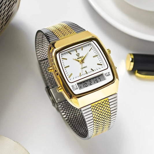 Vintage Style Dual Display Leather Watch - OutfitLondon
