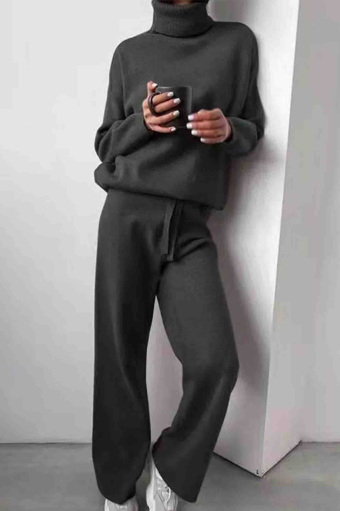 Soft Women's Sweater Turtleneck Top and Pant Set