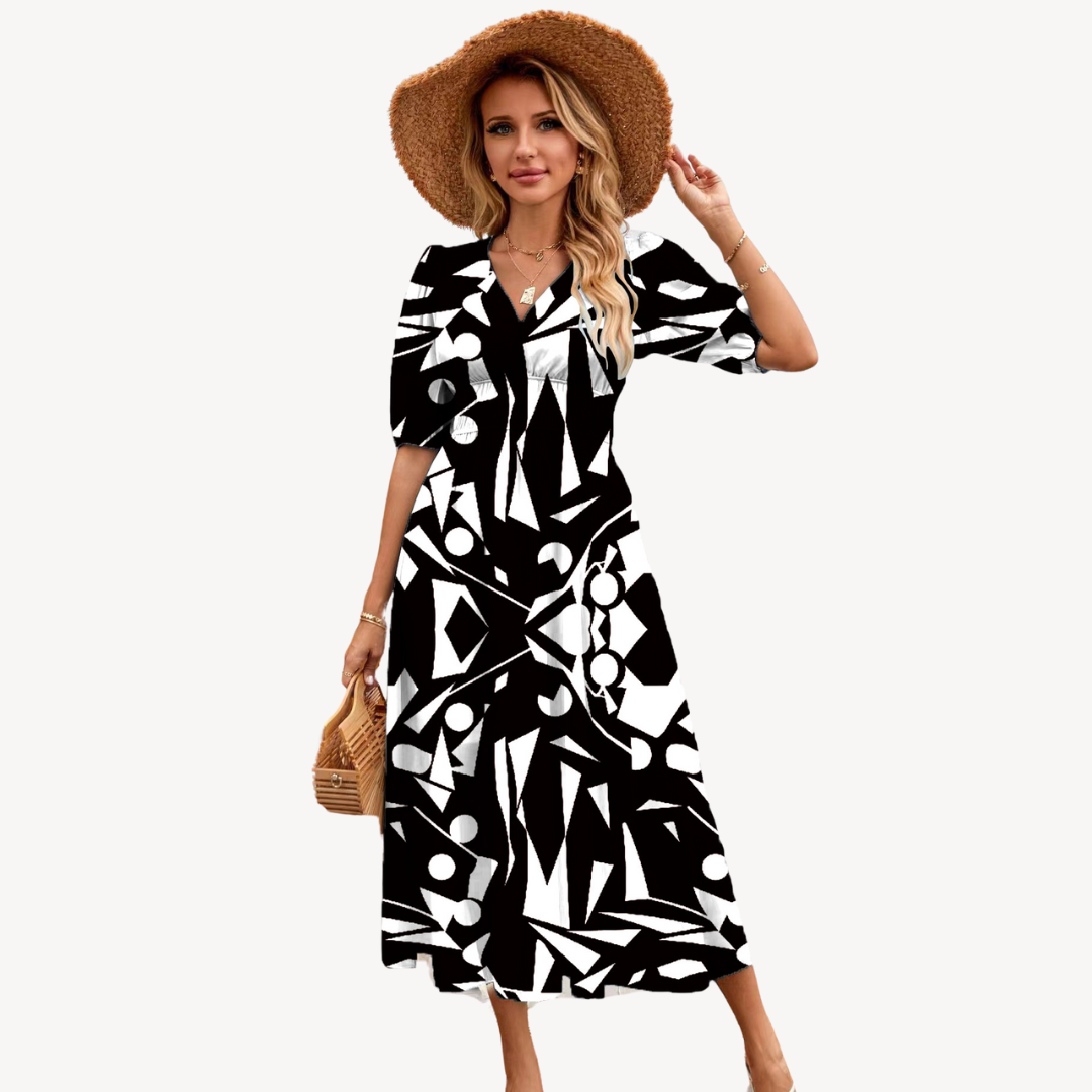Pretty V Neck Floral Midi Dress for Women
