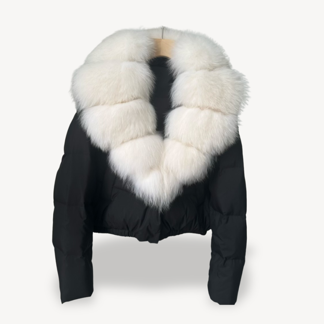 Warm Down Filled Coat with Faux Fur Trim for Ladies
