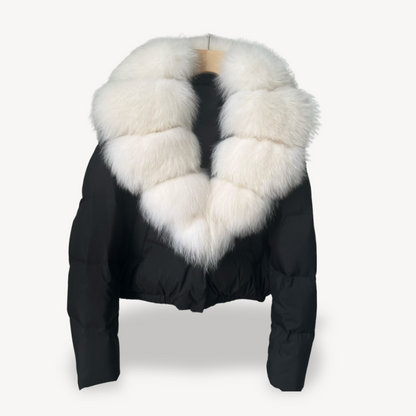 Warm Down Filled Coat with Faux Fur Trim for Ladies