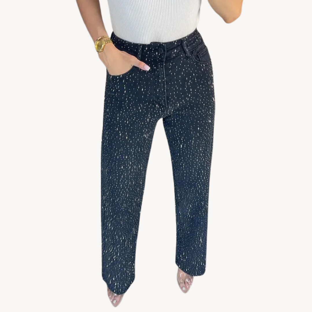 Sparkly Embellished High Waist Jeans - OutfitLondon