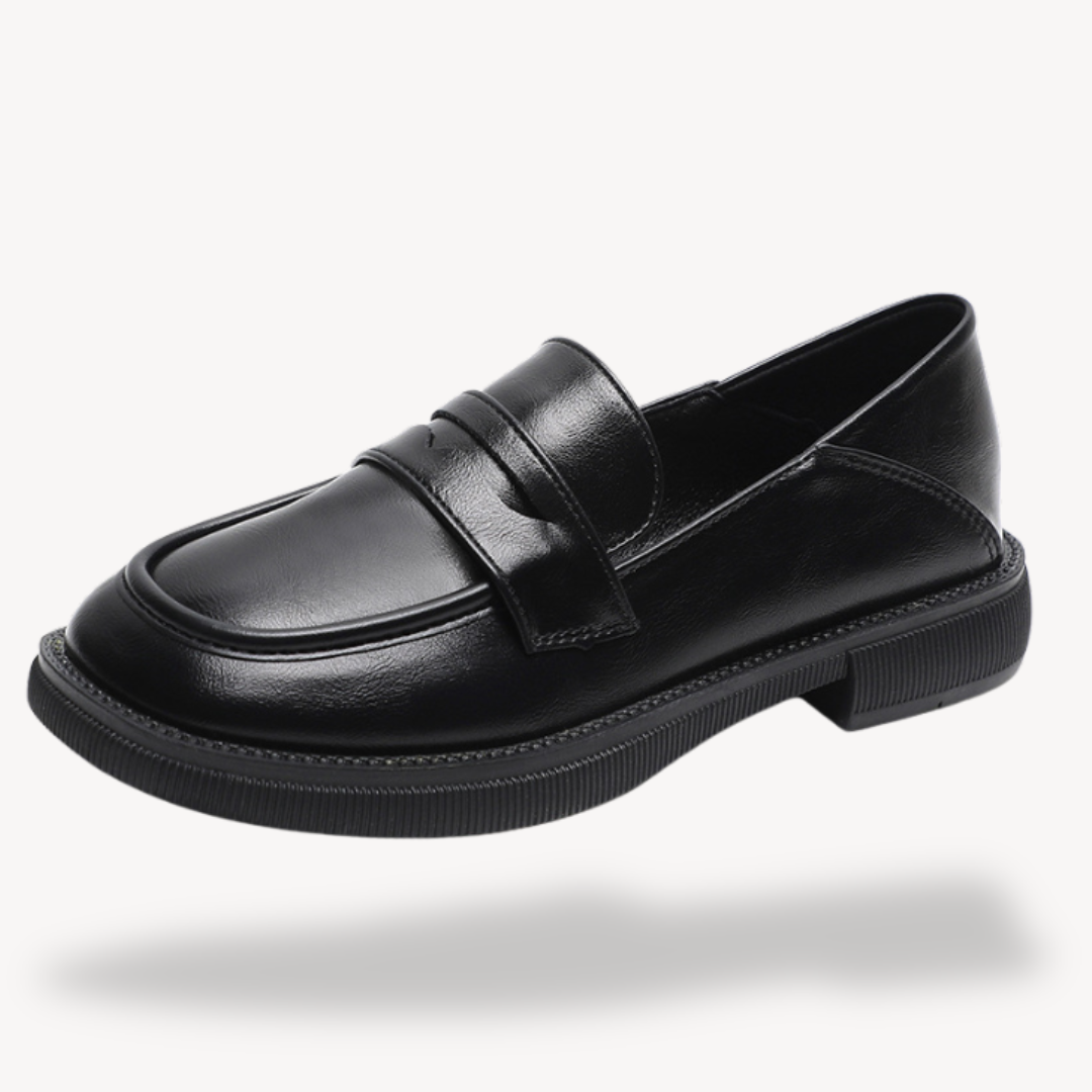 Ladies Synthetic Leather Block Heel Loafers