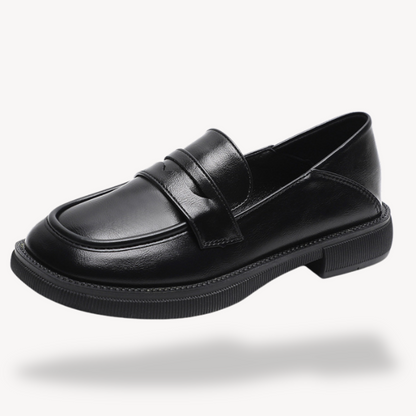 Ladies Synthetic Leather Block Heel Loafers