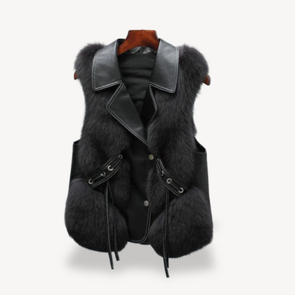 Synthetic Fur Faux Leather Waistcoat for Ladies