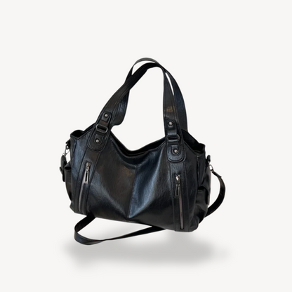 Ladies Large Zip Top Leather Handbag Tote - OutfitLondon
