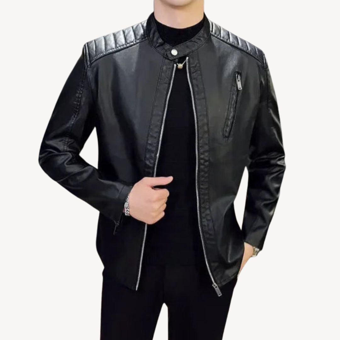 Classic Brown Leather Motorcycle Jacket Zip Up