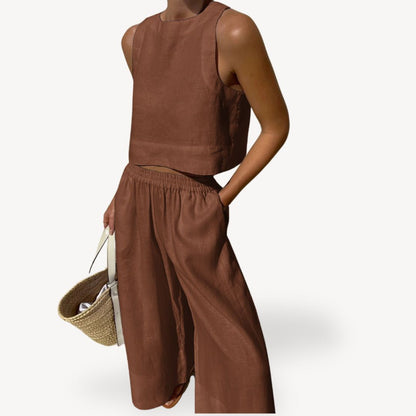 Summer Sleeveless Jumpsuit Wide Leg Pants Set