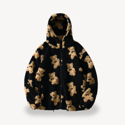 Cute Bear Print Women's Hoodie Jacket