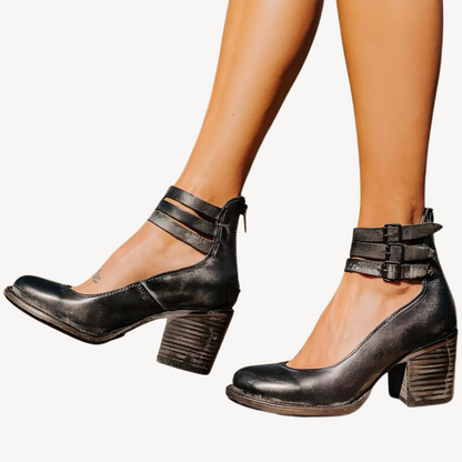 Comfortable Leather High Heel Ankle Strap Sandals