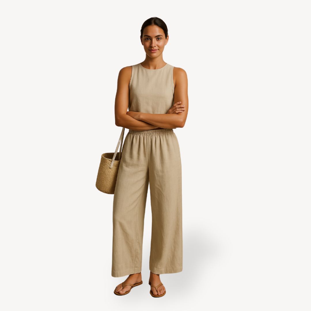 Summer Sleeveless Jumpsuit Wide Leg Pants Set - OutfitLondon