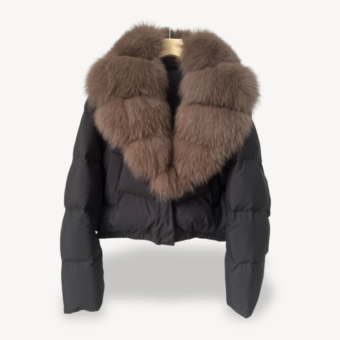 Warm Down Filled Coat with Faux Fur Trim for Ladies