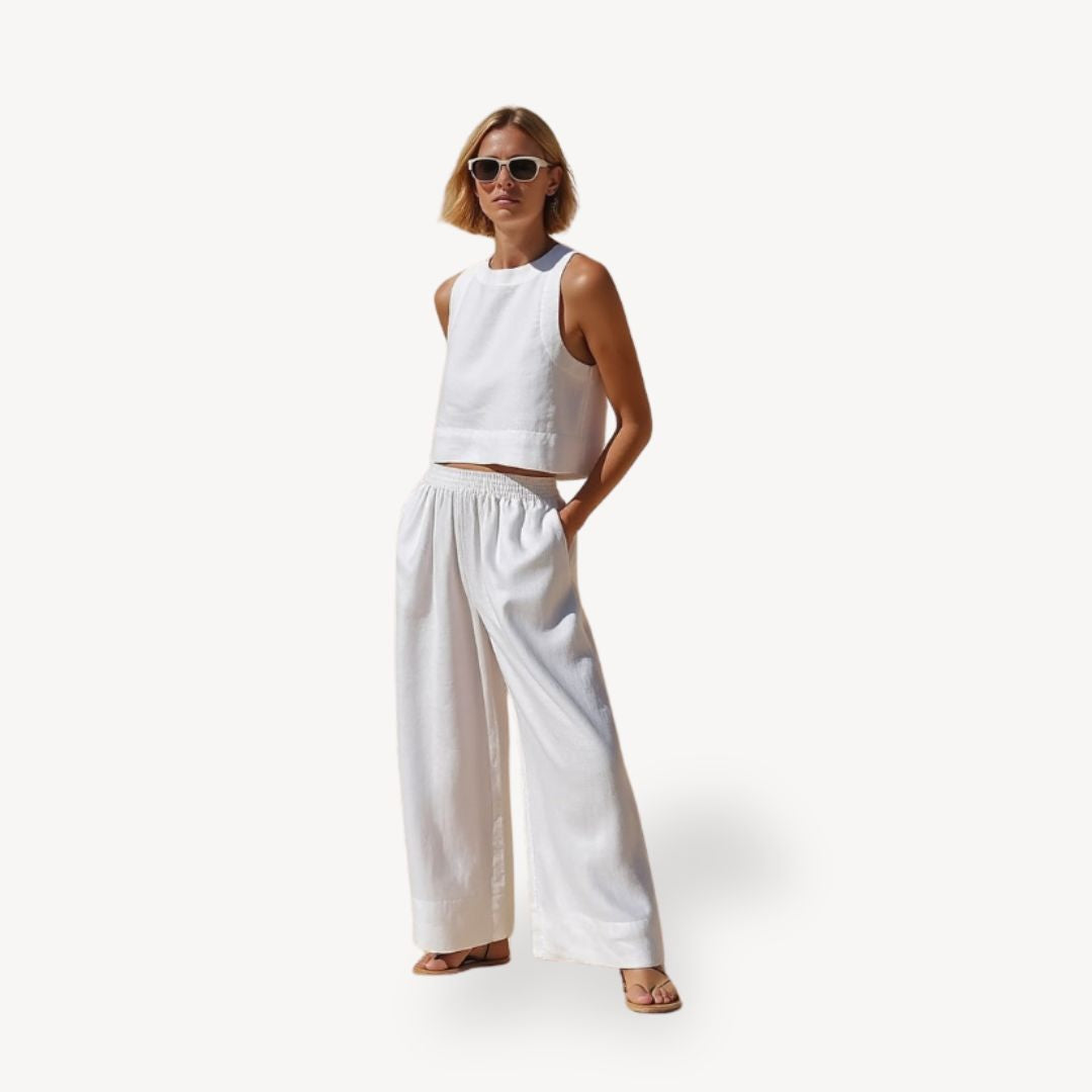 Summer Sleeveless Jumpsuit Wide Leg Pants Set