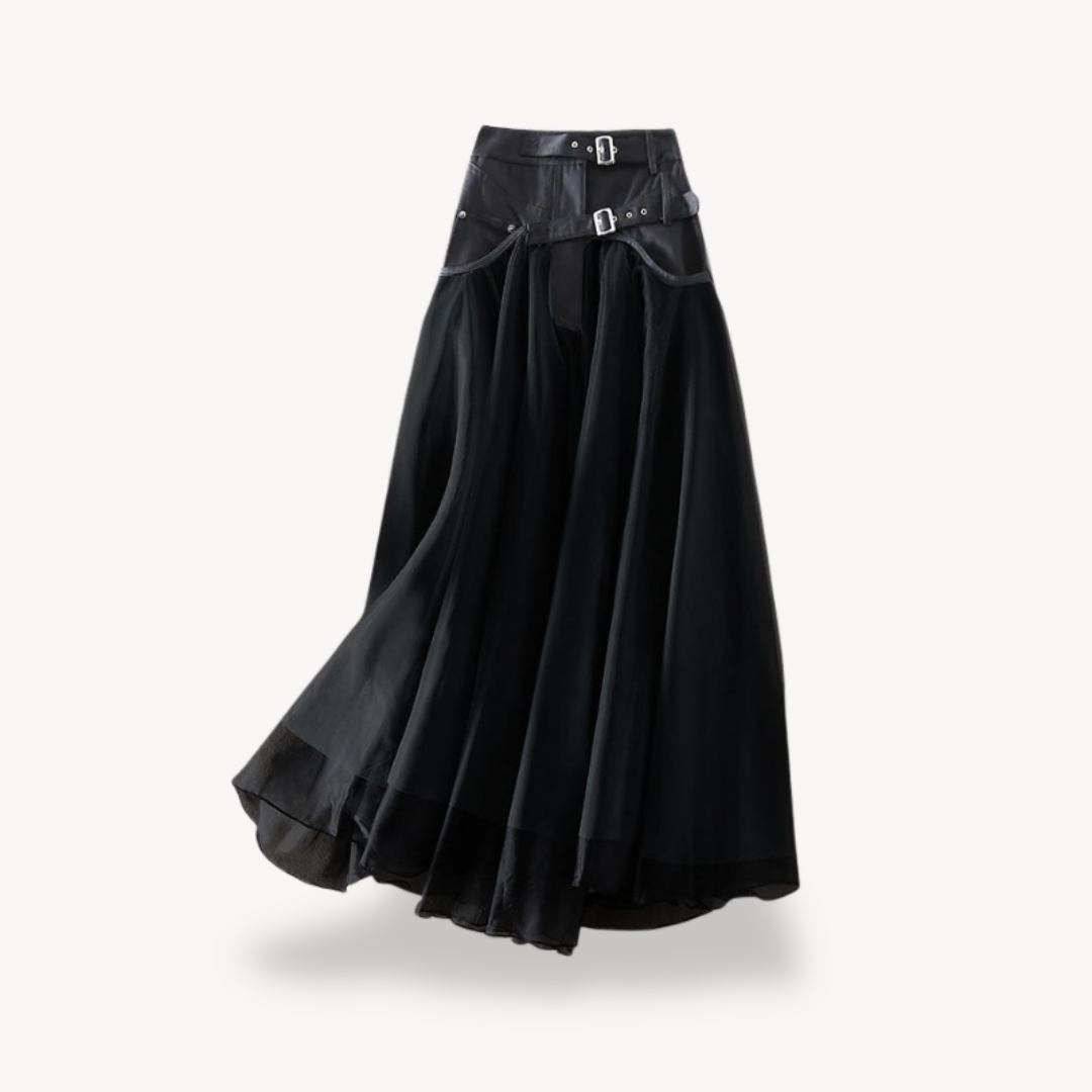 Flowy Black Long Skirt for Women Chiffon