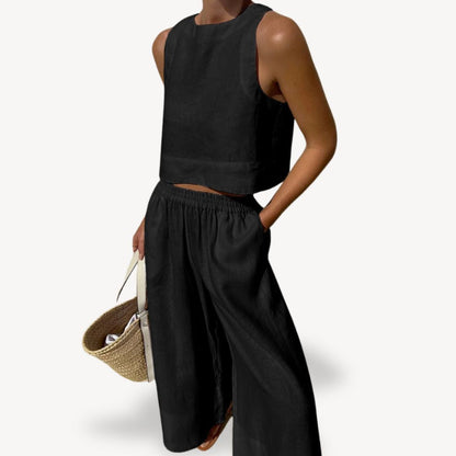 Summer Sleeveless Jumpsuit Wide Leg Pants Set