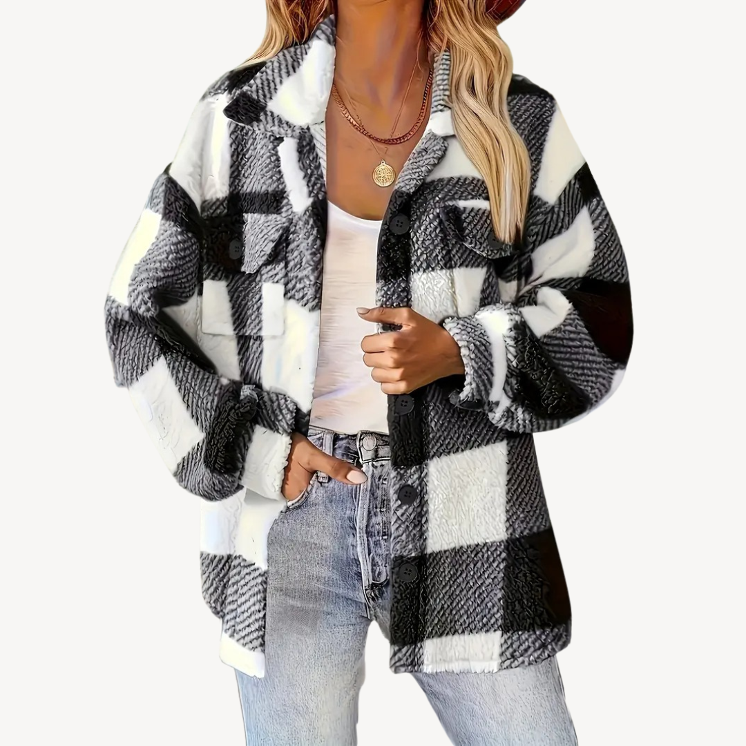 Warm Checked Winter Coat for Ladies - OutfitLondon