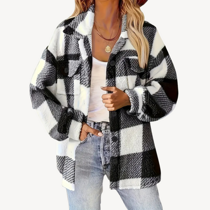Warm Checked Winter Coat for Ladies - OutfitLondon