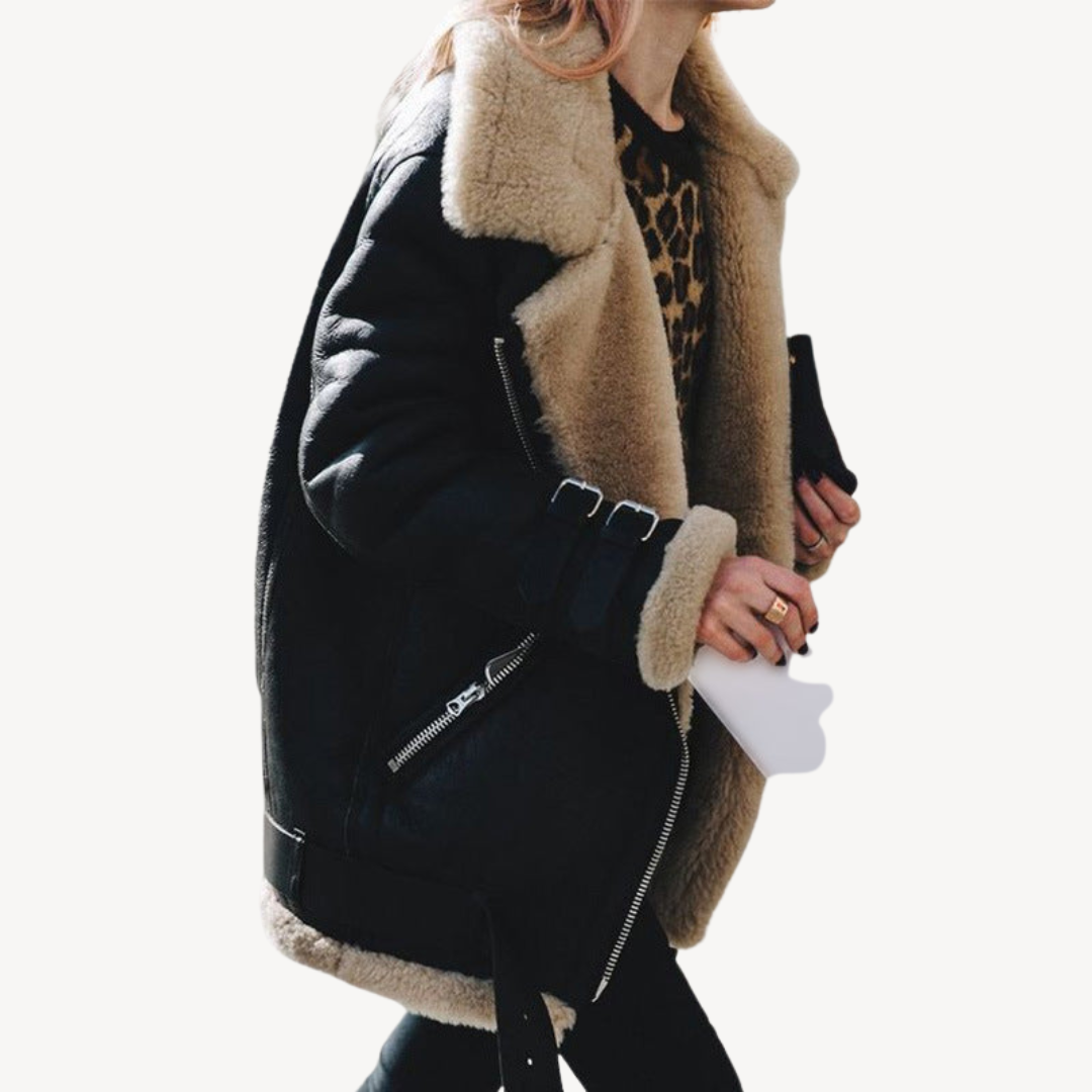Faux Fur Lined Leather Biker Jacket for Women - OutfitLondon