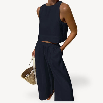 Summer Sleeveless Jumpsuit Wide Leg Pants Set