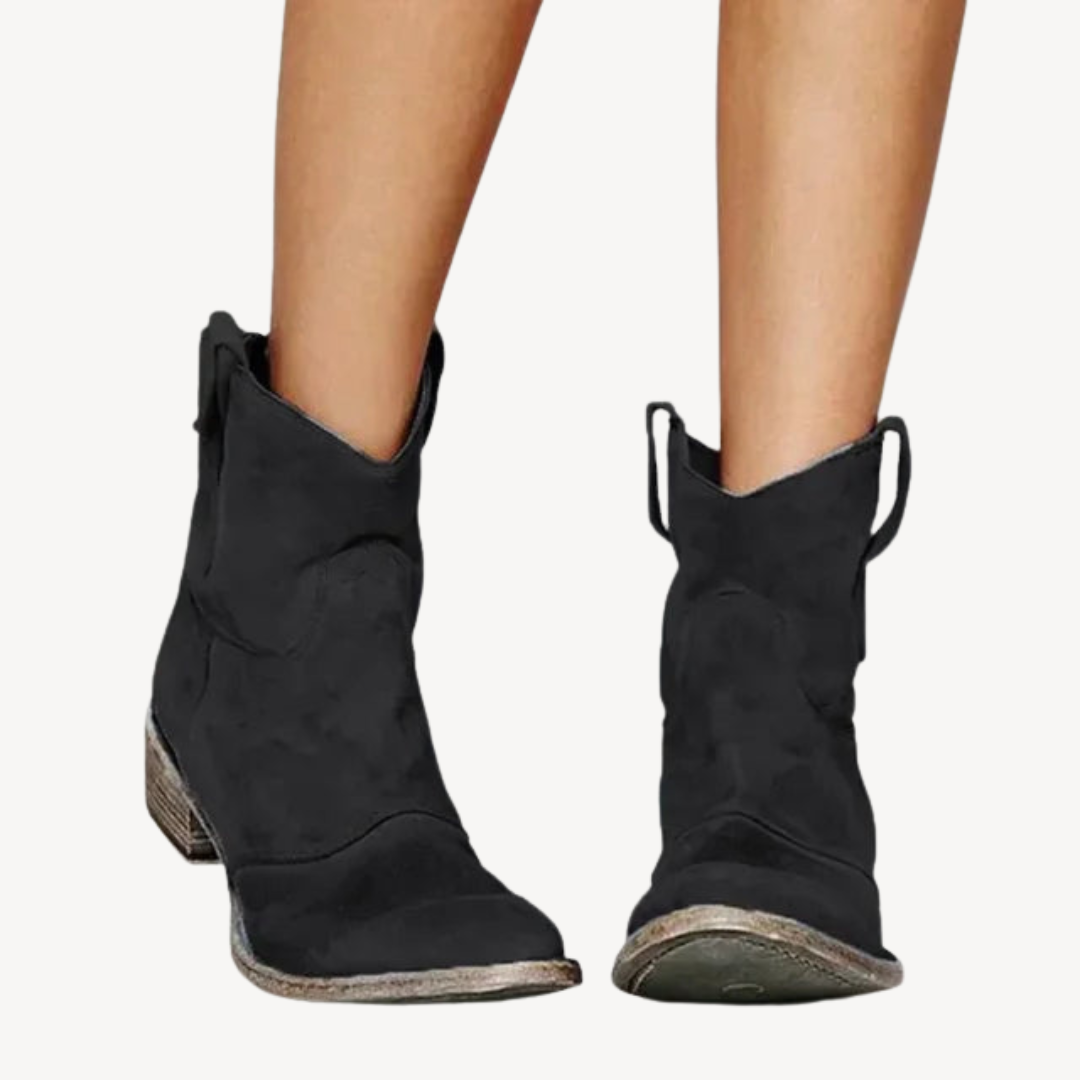 Ladies Synthetic Cowboy Ankle Boots - OutfitLondon