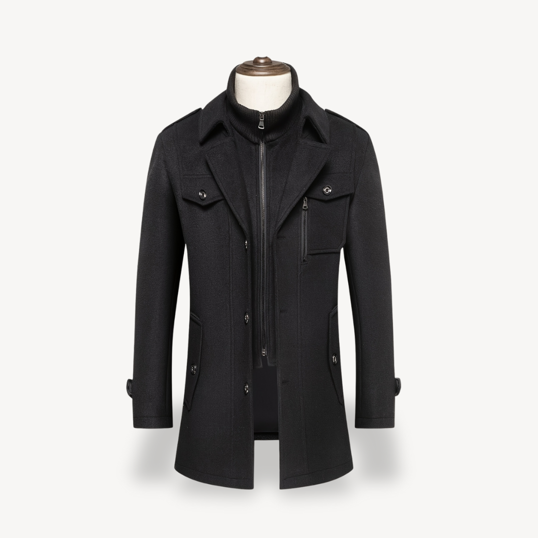 Warm Navy Wool Coat with Fleece Lining