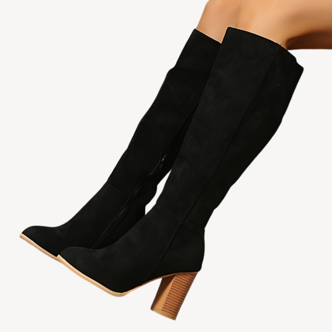 Comfortable High Heel Tall Leather Boots - OutfitLondon